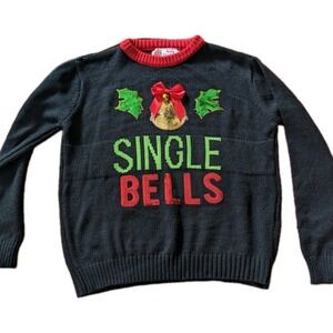 New Year's Christmas Single Bells Black Sweater 24" Pit2Pit Free Shipping Size L